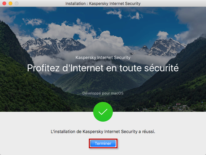 L'installation de Kaspersky Internet Security 20 for Mac a réussi