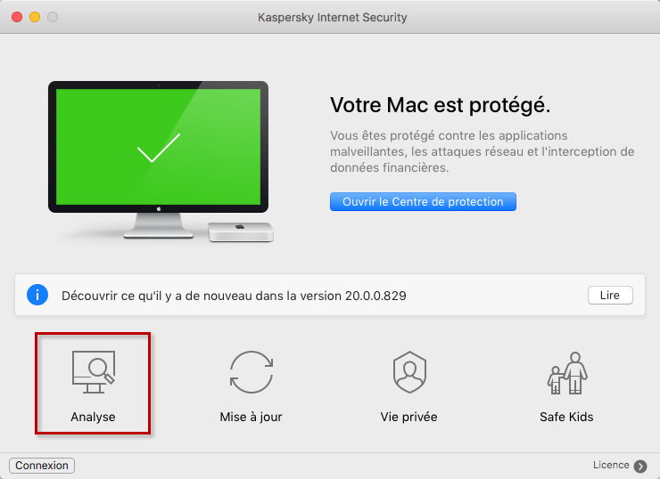 Passer à l'analyse dans Kaspersky Internet Security 20 for Mac