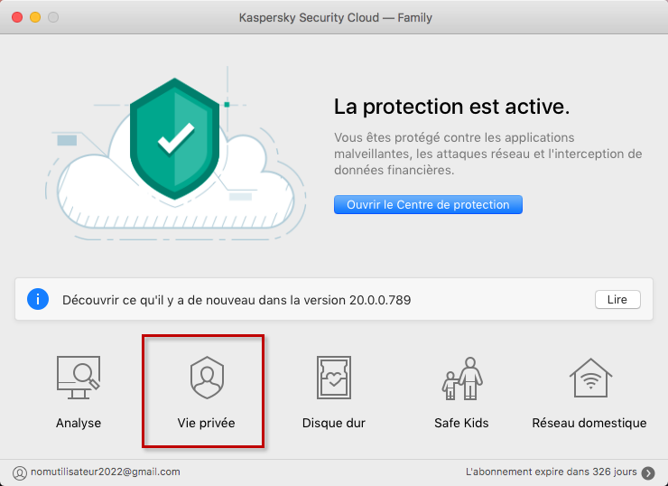 Accéder aux paramètres de la confidentialité dans Kaspersky Security Cloud 20 for Mac
