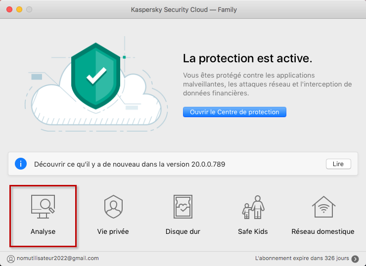 Accéder à l'analyse dans Kaspersky Security Cloud 20 for Mac