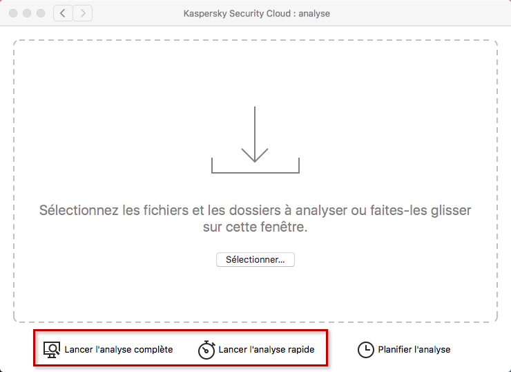 Lancer l'analyse dans Kaspersky Security Cloud 20 for Mac