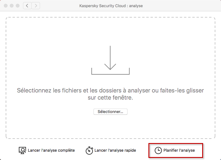 Planifier l'analyse dans Kaspersky Internet Security 20 for Mac