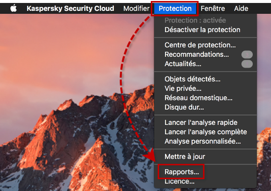 Accéder aux rapports dans Kaspersky Security Cloud 20 for Mac