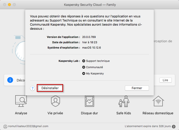 Désinstaller Kaspersky Security Cloud 20 for Mac