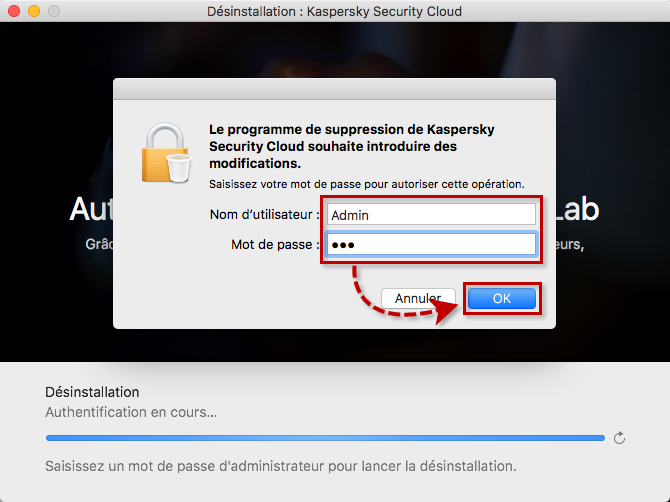 Autoriser la suppression de Kaspersky Security Cloud 20 for Mac