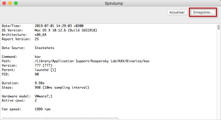 Enregistrer le fichier Spindump.