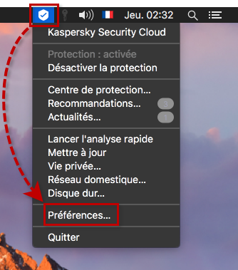 Accéder aux préférences de Kaspersky Security Cloud 20 for Mac