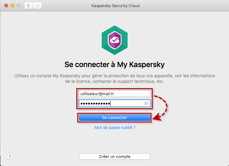 Connexion de Kaspersky Security Cloud 20 for Mac à My Kaspersky