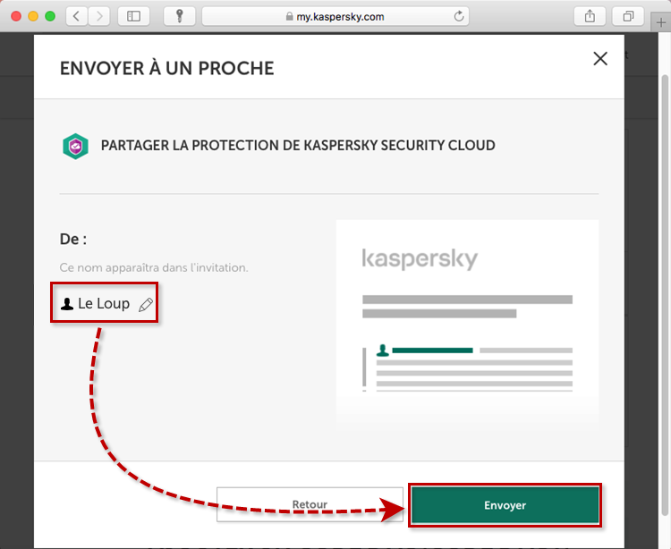 Entrer le nom du propriétaire de l'abonnement de Kaspersky Security Cloud 20