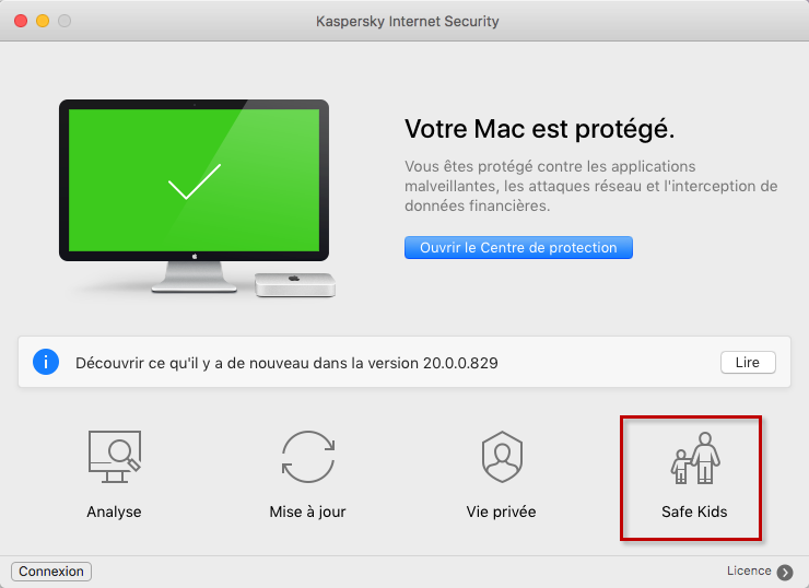 Accéder à la fenêtre Safe Kids dans Kaspersky Internet Security for Mac