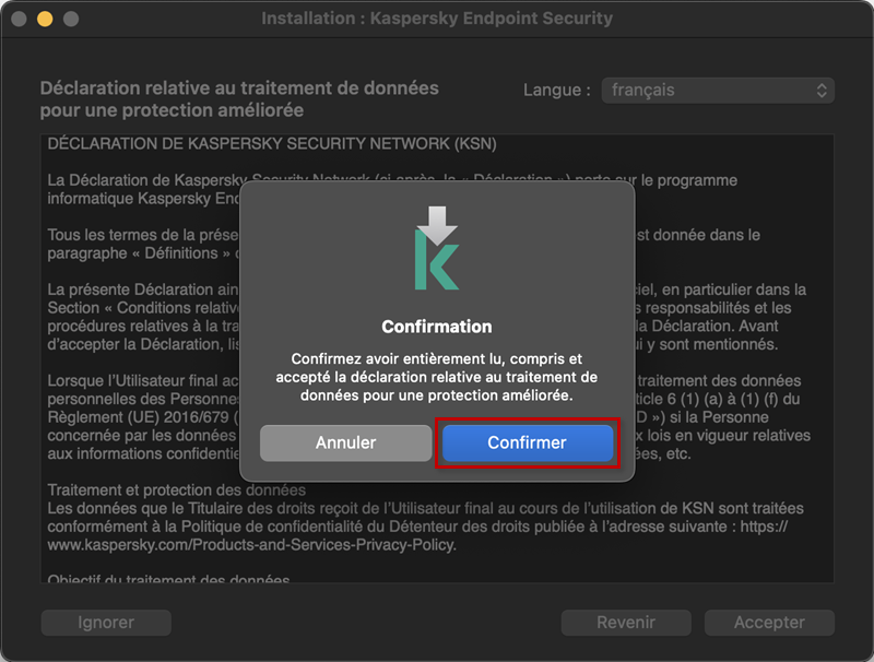 Confirmer la participation à Kaspersky Security Network