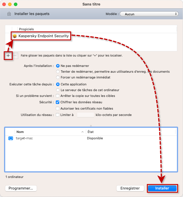 Lancer l'installation de Kaspersky Endpoint Security 11 for Mac via Apple Remote Desktop