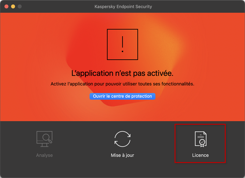 Accéder à la fenêtre Licence dans Kaspersky Endpoint Security 11 for Mac