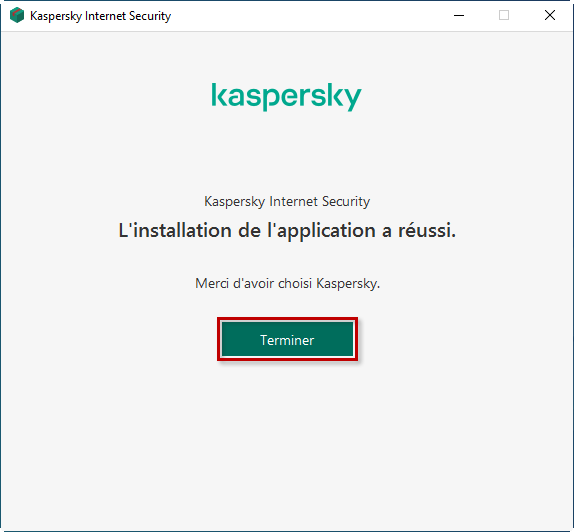 Cliquer sur Terminer pour lancer Kaspersky Internet Security