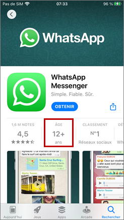 Restriction d'âge de WhatsApp indiquée dans l'App Store