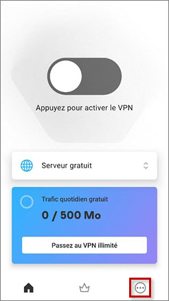 Accéder aux paramètres de Kaspersky VPN Secure Connection for Android.