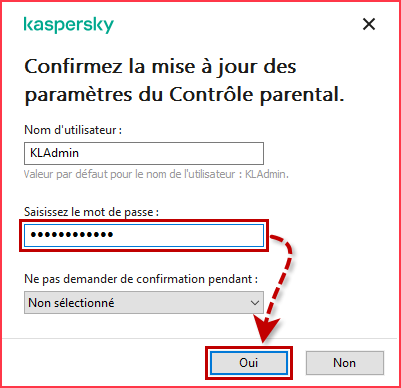 Entrer le mot de passe du Contrôle parental dans Kaspersky Internet Security
