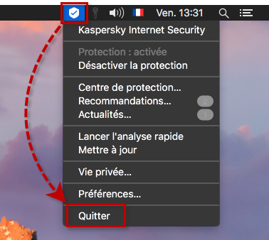 Quitter Kaspersky Internet Security for Mac