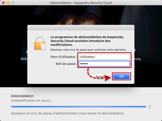 Autoriser la suppression de Kaspersky Security for Mac