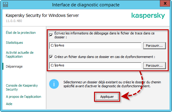Activer le traçage dans Kaspersky Security 11.x for Windows Server