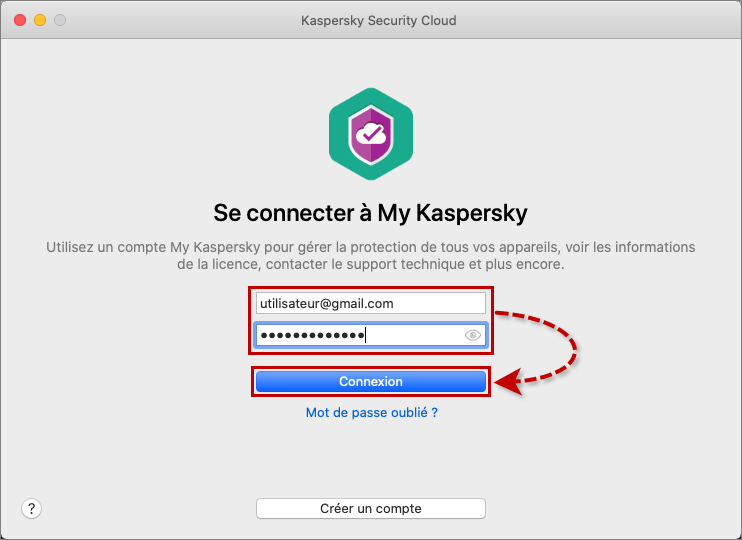 Connexion de Kaspersky Security Cloud for Mac à My Kaspersky