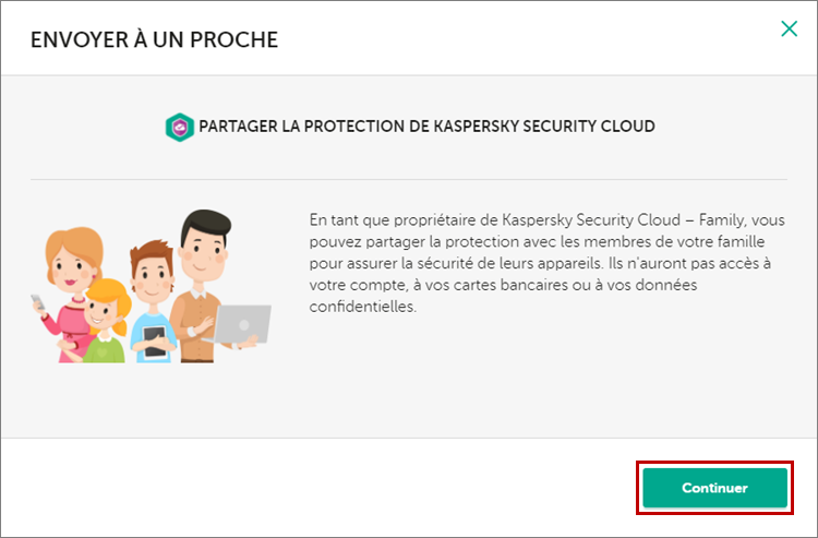 Continuer l'envoi de la licence de Kaspersky Security Cloud à un autre utilisateur