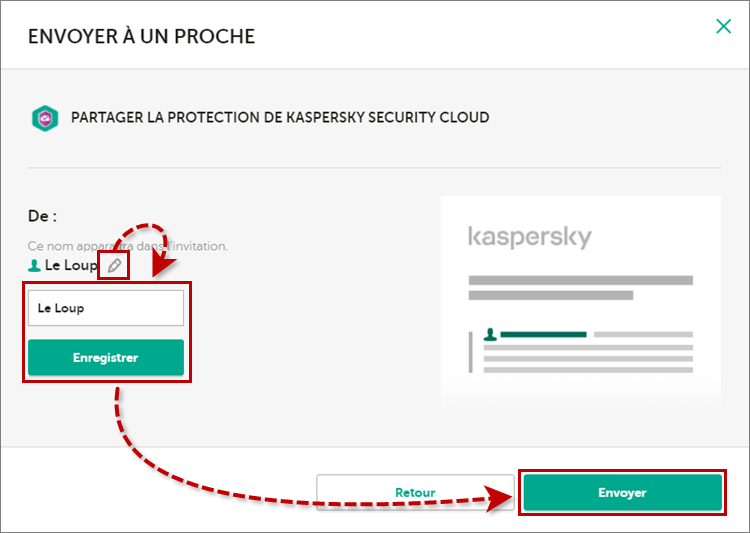Entrer le nom du propriétaire de l'abonnement de Kaspersky Security Cloud