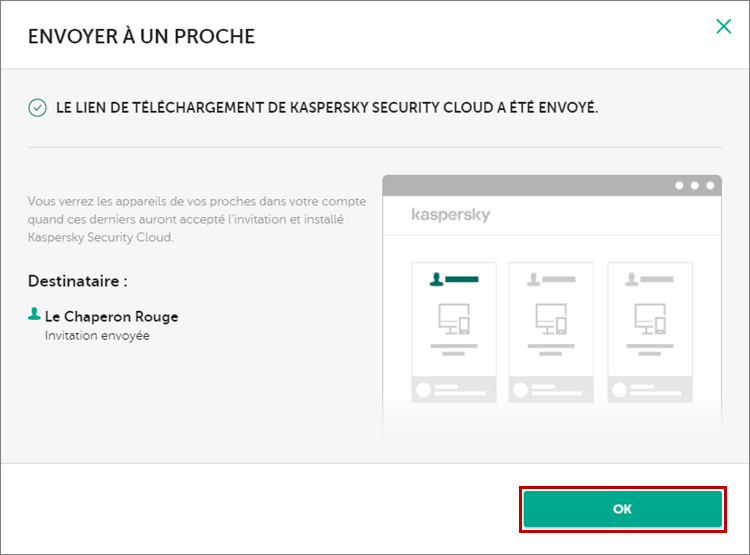 Envoyer l'abonnement pour Kaspersky Security Cloud