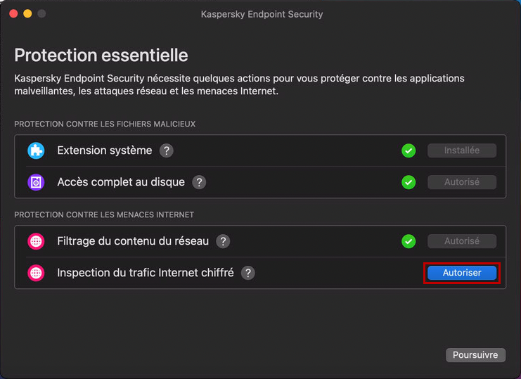 Autoriser l’inspection du trafic Internet chiffré et l’installation du certificat racine dans Kaspersky Endpoint Security 11 for Mac