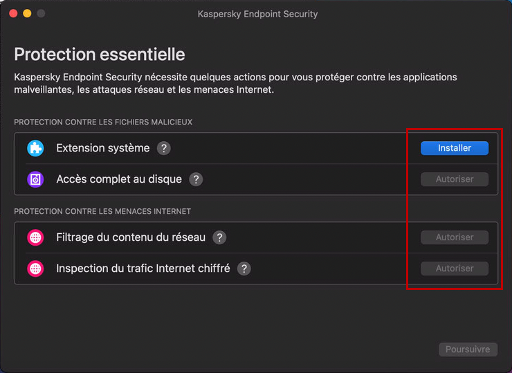 Accorder les autorisations nécessaires dans Kaspersky Endpoint Security 11 for Mac