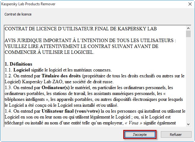 Prenez connaissance du Contrat de licence de Kaspersky Lab.