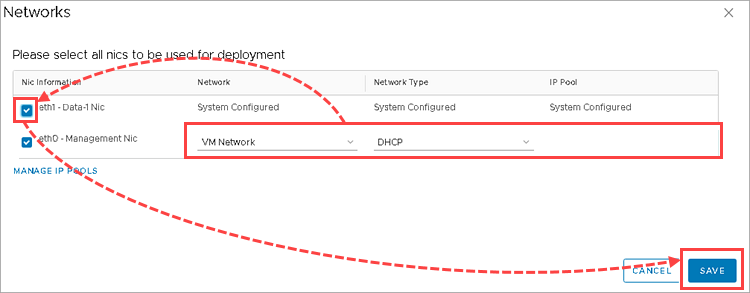 Configuration des paramètres réseau lors du déploiement du service Kaspersky Network Protection sur les clusters VMware