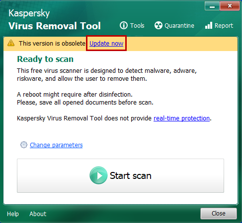 Message « This version is obsolete » dans Kaspersky Virus Removal Tool 2020