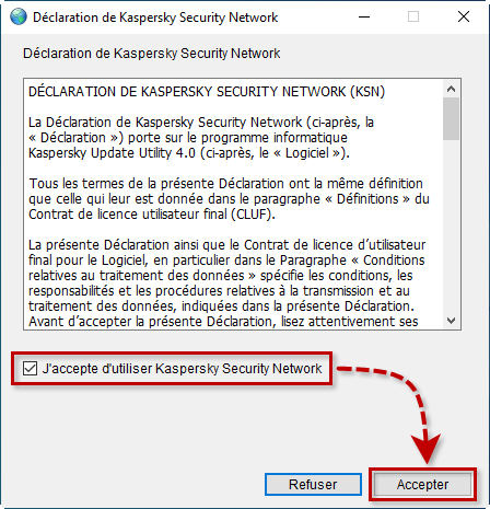 Accepter la Déclaration du Kaspersky Security Network dans Kaspersky Update Utility 4.0