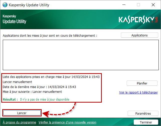 Окно утилиты Kaspersky Update Utility 4.0 после запуска и обновления.