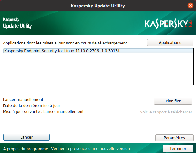 Fenêtre principale de Kaspersky Update Utility 4.0 pour Linux