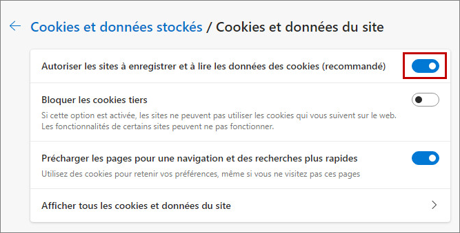 Autoriser les fichiers cookies dans Microsoft Edge