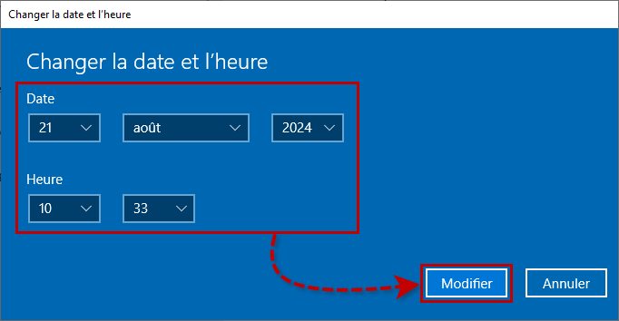 Définir la date et l'heure dans Windows 10.