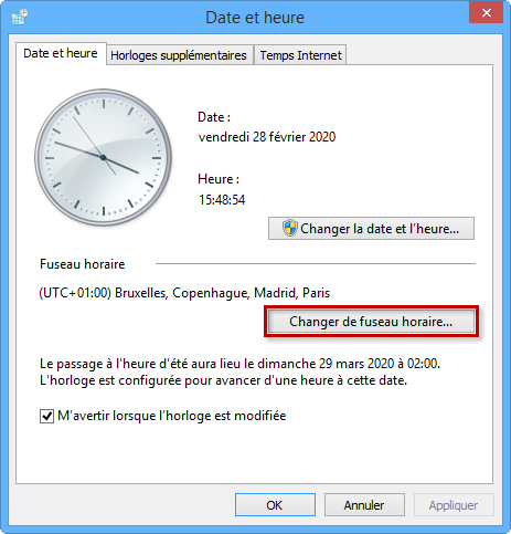 Accéder aux paramètres du fuseau horaire dans Windows 8 et 8.1