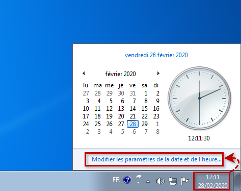 Accéder aux paramètres de la date et l'heure dans Windows 7