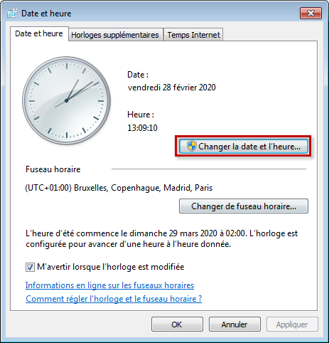 Modifier la date et l'heure dans dans Windows Vista et Windows 7