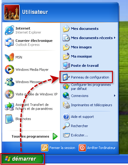 Accéder au Panneau de configuration dans Windows XP