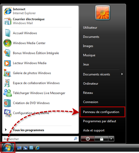 Accéder au Panneau de configuration dans Windows Vista