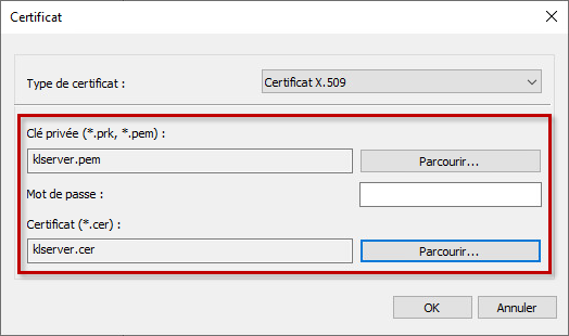 Sélectionner le certificat du type Certificat X.509