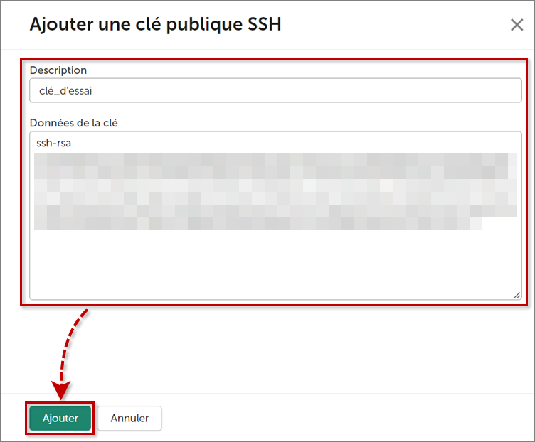 Ajouter la clé publique SSH dans l’interface de Kaspersky Secure Mail Gateway