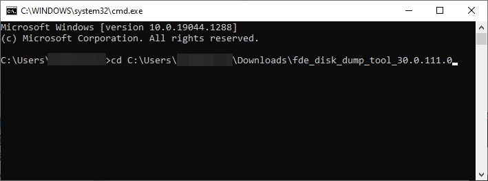 Passer au répertoire avec le  fichier exécutable de l’utilitaire FDE Disk Dump Tool