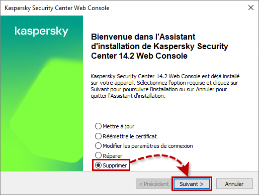 Supprimer Kaspersky Security Center Web Console.