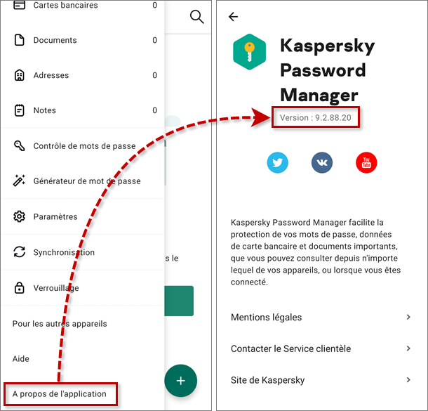 Consulter la version de Kaspersky Password Manager for Android