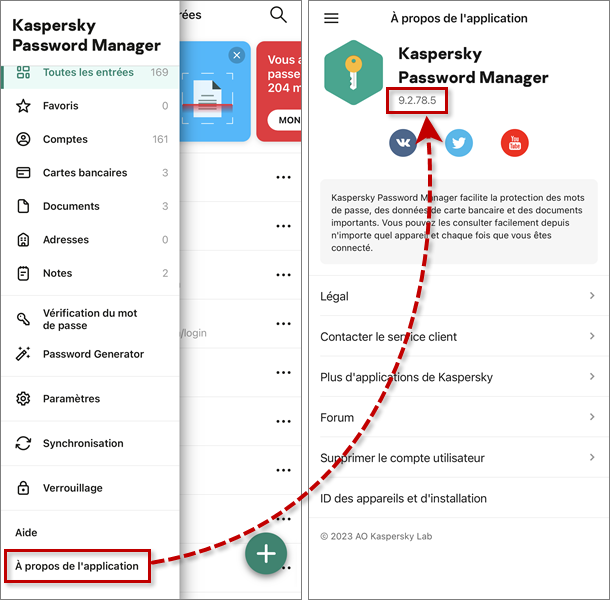 Consulter la version de Kaspersky Password Manager for iOS