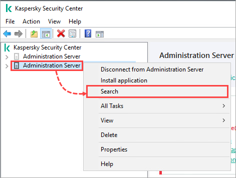 Esegui la ricerca dal nodo radice di Administration Server.